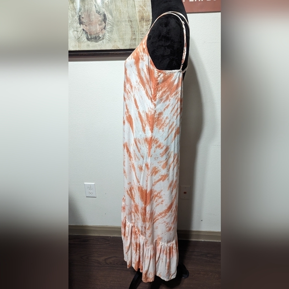 Elan Orange/White Tie Dye Criss Cross Strappy Back Maxi Dress - Picture 4 of 10